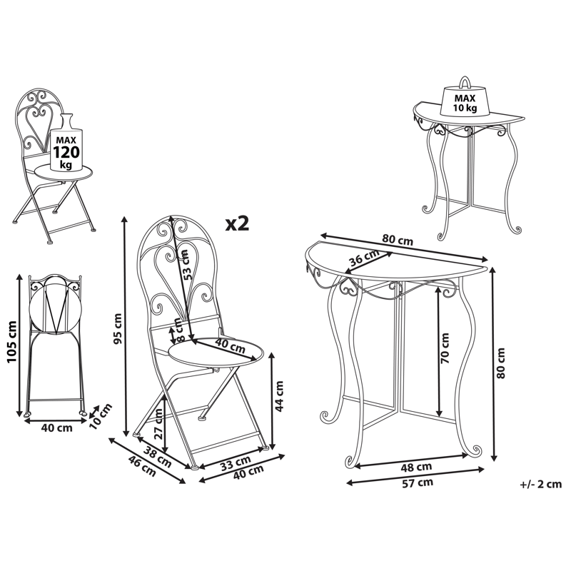 Caféset utomhus Fällbar Folelli Järn - Beige - Utemöbler - Balkong - Balkongmöbler - Balkonggrupp & balkongset