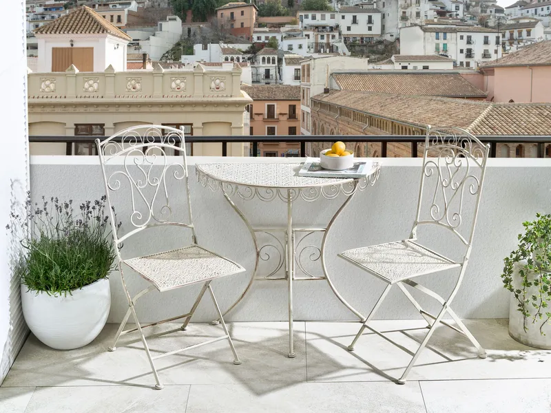 Caféset utomhus Fällbar Juina Järn - Beige - Utemöbler - Balkong - Balkongmöbler - Balkonggrupp & balkongset