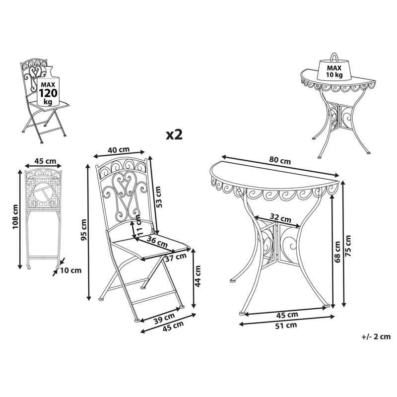 Caféset utomhus Fällbar Juina Järn - Beige - Utemöbler - Balkong - Balkongmöbler - Balkonggrupp & balkongset