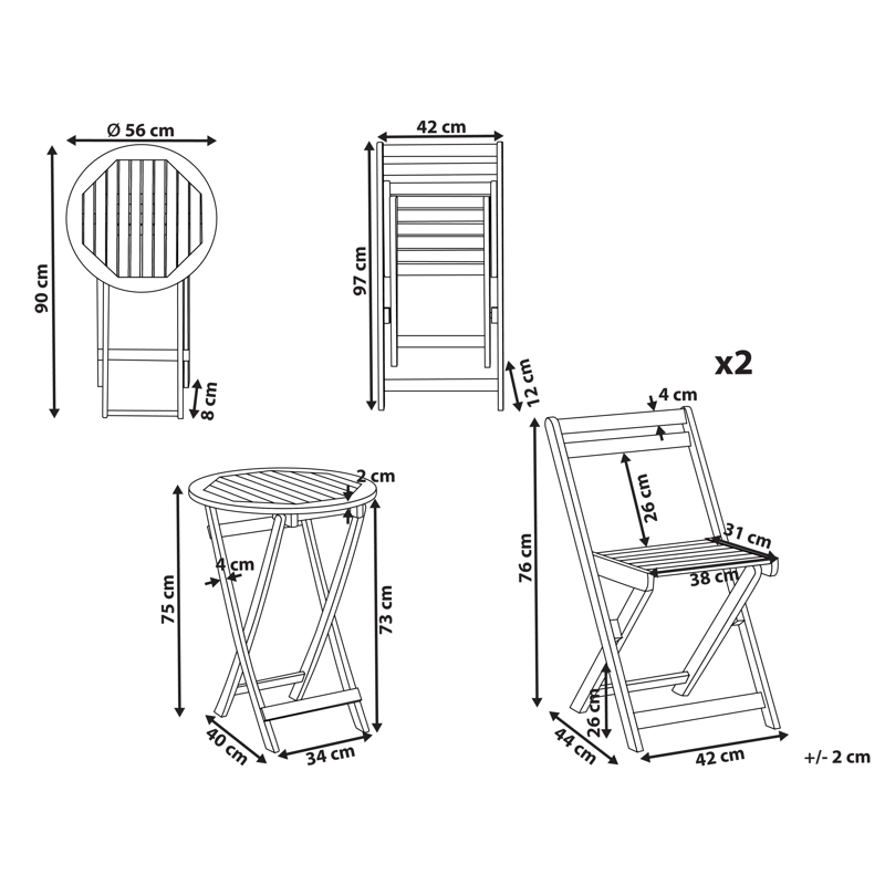 Caféset utomhus Fällbar Sacile Akaciaträ - Brun - Utemöbler - Balkong - Balkongmöbler - Balkonggrupp & balkongset