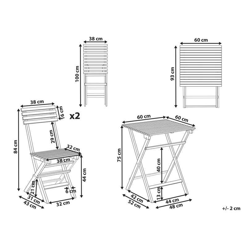 Caféset utomhus Fällbar Solarolo Akaciaträ - Brun - Utemöbler - Balkong - Balkongmöbler - Balkonggrupp & balkongset
