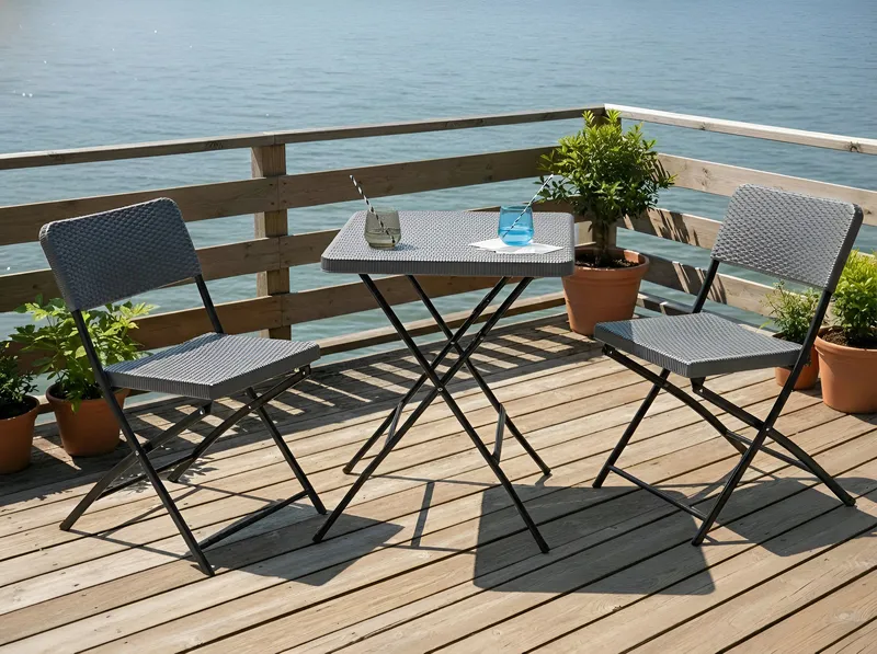 Caféset utomhus Fällbar Trappeto - Grå/Svart - Utemöbler - Balkong - Balkongmöbler - Balkonggrupp & balkongset