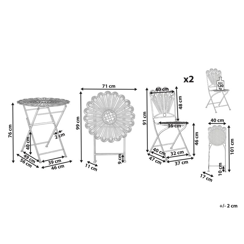 Caféset utomhus Fällbar Pavia Järn - Blå - Utemöbler - Balkong - Balkongmöbler - Balkonggrupp & balkongset