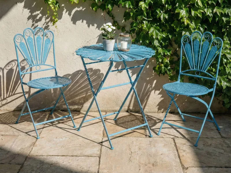 Caféset utomhus Fällbar Pavia Järn - Blå - Utemöbler - Balkong - Balkongmöbler - Balkonggrupp & balkongset