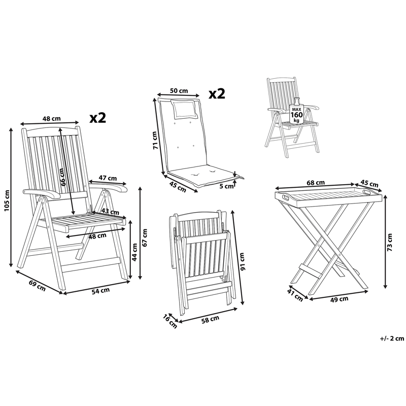 Caféset utomhus Java Premiuim Akaciaträ - Brun/Gråmelerad - Utemöbler - Balkong - Balkongmöbler - Balkonggrupp & balkongset