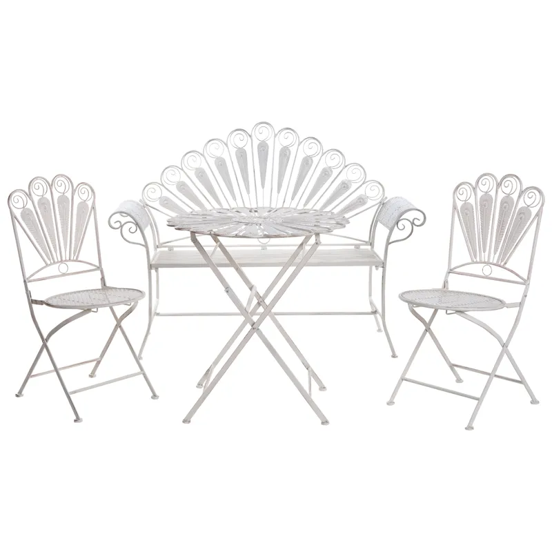 Caféset utomhus med Bänk Pavia Järn, Vit