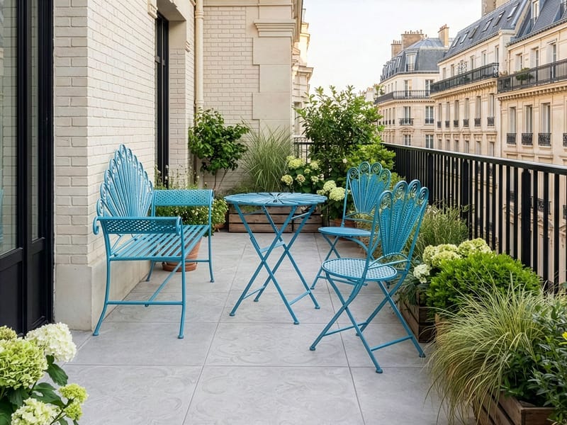 Caféset utomhus med Bänk Pavia Järn - Blå - Utemöbler - Balkong - Balkongmöbler - Balkonggrupp & balkongset