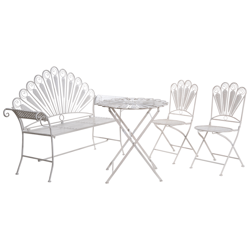 Caféset utomhus med Bänk Pavia Järn - Vit - Utemöbler - Balkong - Balkongmöbler - Balkonggrupp & balkongset