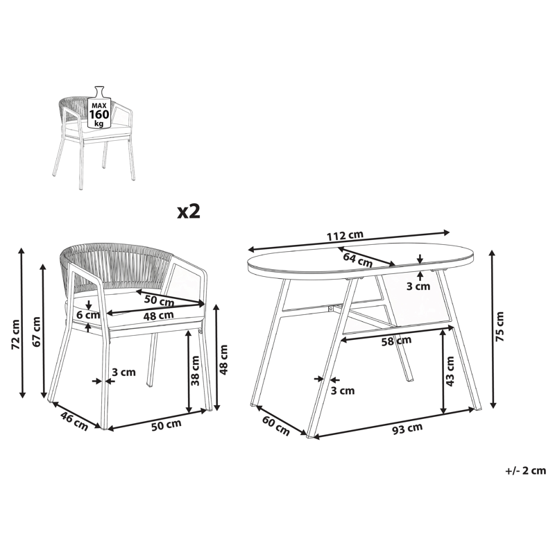 Caféset utomhus Muros Stål - Grå/Beige - Utemöbler - Balkong - Balkongmöbler - Balkonggrupp & balkongset