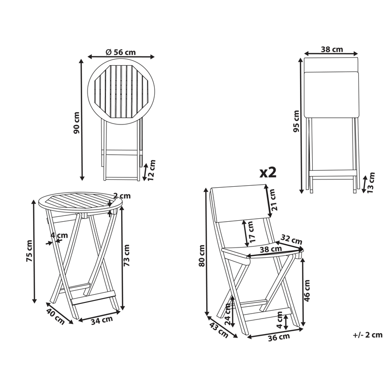 Caféset utomhus Rivarotta Akaciaträ - Brun/Svart - Utemöbler - Balkong - Balkongmöbler - Balkonggrupp & balkongset