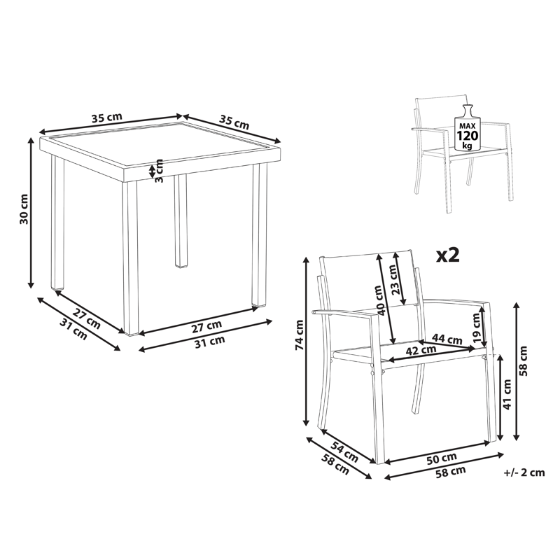 Caféset utomhus Tavoleto Stål - Grå - Utemöbler - Balkong - Balkongmöbler - Balkonggrupp & balkongset