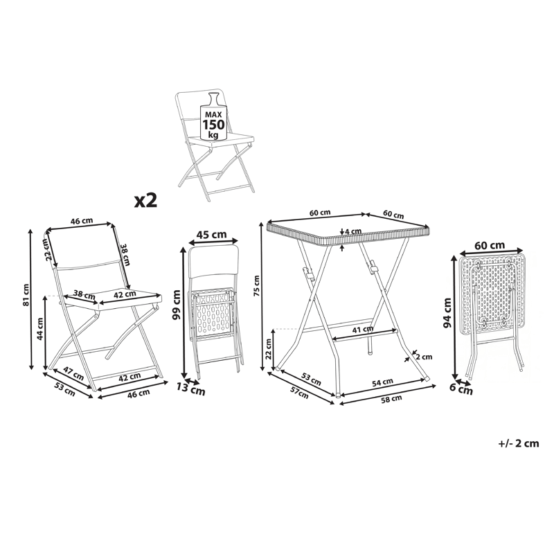 Caféset utomhus Trappeto - Svart - Utemöbler - Balkong - Balkongmöbler - Balkonggrupp & balkongset