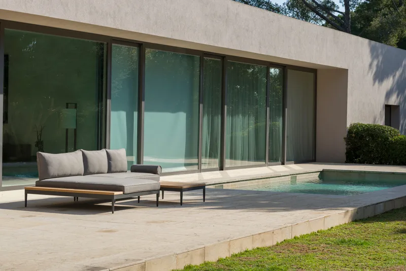 Dagbädd för utomhusbruk TOPAZ XL - Trä/grå - Utemöbler - Balkong - Balkongmöbler - Soffa balkong