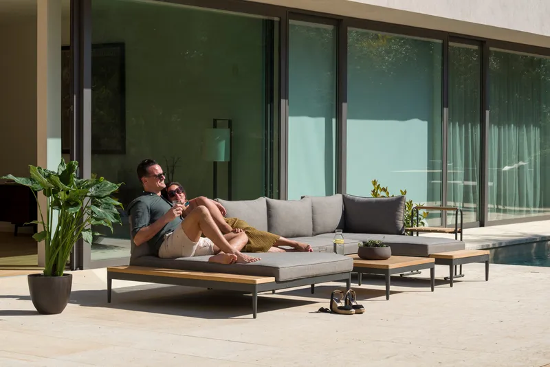 Dagbädd för utomhusbruk TOPAZ XL - Trä/grå - Utemöbler - Balkong - Balkongmöbler - Soffa balkong