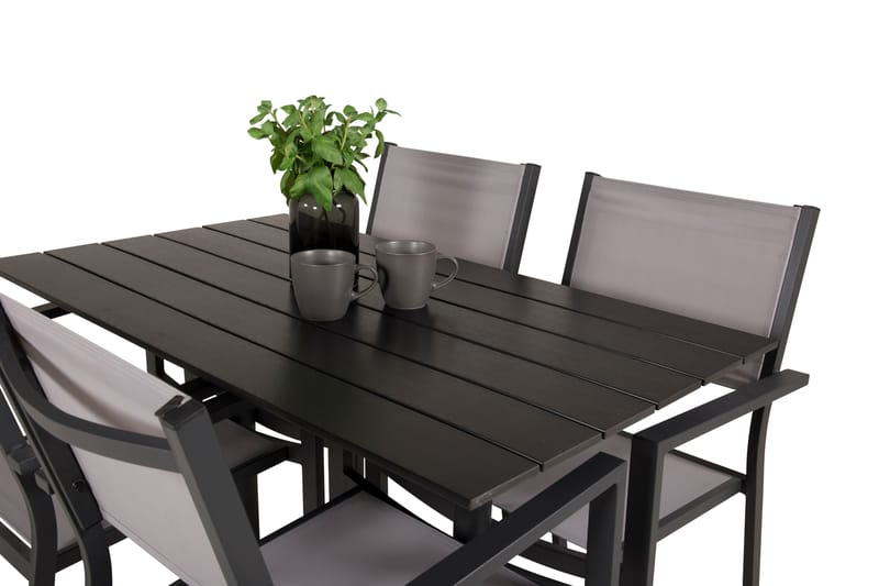 Denver Matgrupp Utomhus 120 cm + 4 Copacabana Karmstolar Utomhus Svart/Grå - Venture Home - Utemöbler - Balkong - Balkongmöbler - Balkonggrupp & balkongset