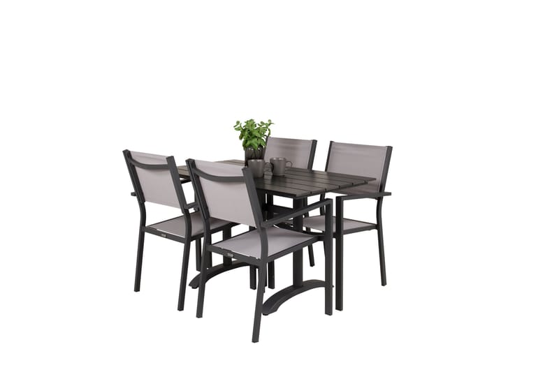 Denver Matgrupp Utomhus 120 cm + 4 Copacabana Karmstolar Utomhus Svart/Grå - Venture Home - Utemöbler - Balkong - Balkongmöbler - Balkonggrupp & balkongset