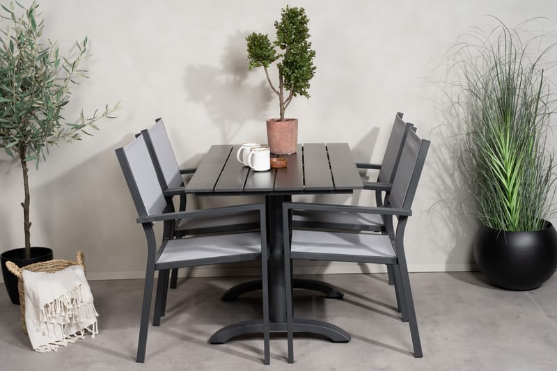 Denver Matgrupp Utomhus 120 cm + 4 Copacabana Karmstolar Utomhus Svart/Grå - Venture Home - Utemöbler - Balkong - Balkongmöbler - Balkonggrupp & balkongset