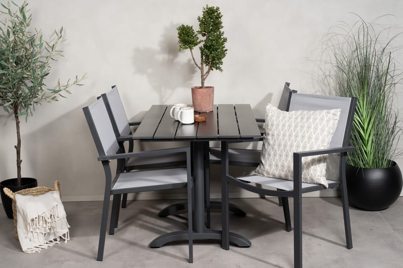 Denver Matgrupp Utomhus 120 cm + 4 Copacabana Karmstolar Utomhus Svart/Grå - Venture Home - Utemöbler - Balkong - Balkongmöbler - Balkonggrupp & balkongset