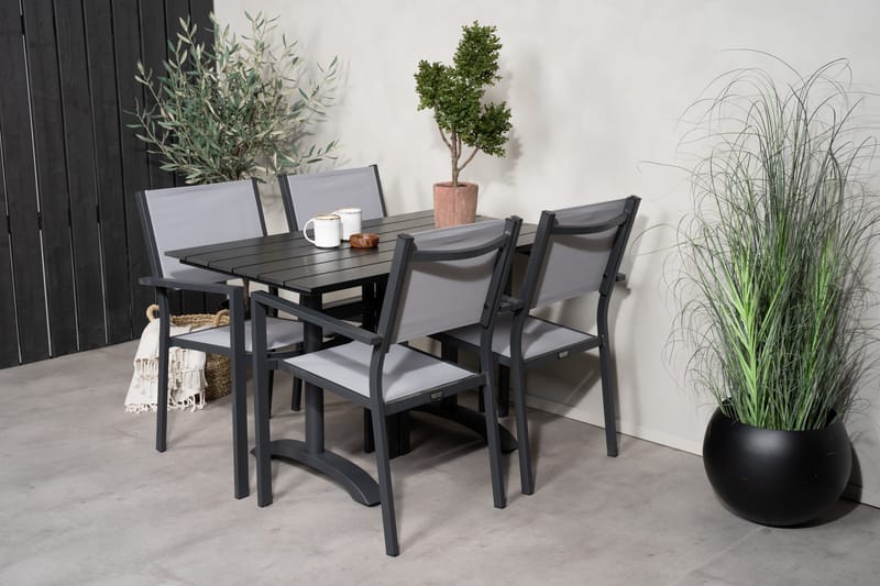 Denver Matgrupp Utomhus 120 cm + 4 Copacabana Karmstolar Utomhus Svart/Grå - Venture Home - Utemöbler - Balkong - Balkongmöbler - Balkonggrupp & balkongset