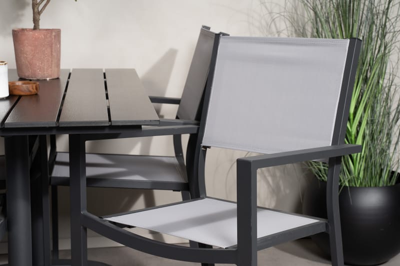 Denver Matgrupp Utomhus 120 cm + 4 Copacabana Karmstolar Utomhus Svart/Grå - Venture Home - Utemöbler - Balkong - Balkongmöbler - Balkonggrupp & balkongset