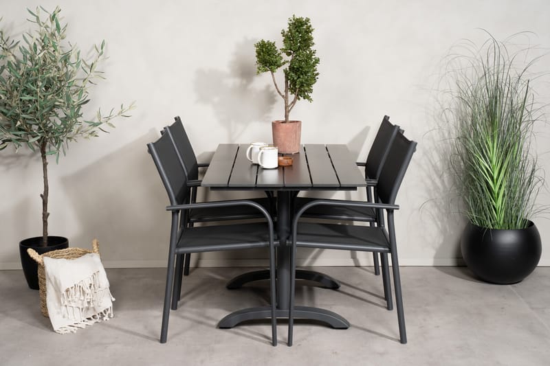 Denver Matgrupp Utomhus 120 cm + 4 Santorini Karmstolar Utomhus Svart - Venture Home - Utemöbler - Balkong - Balkongmöbler - Balkonggrupp & balkongset