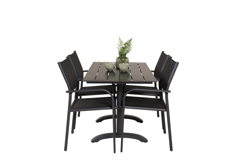 Denver Matgrupp Utomhus 120 cm + 4 Santorini Karmstolar Utomhus Svart - Venture Home - Utemöbler - Balkong - Balkongmöbler - Balkonggrupp & balkongset