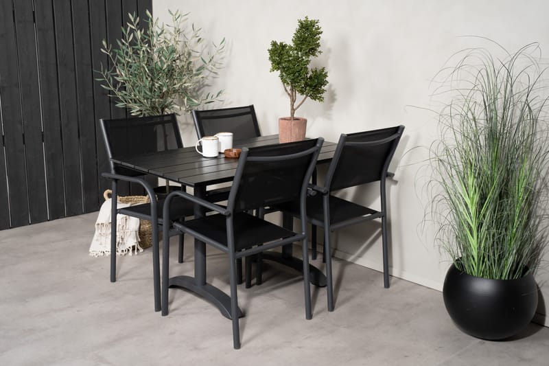 Denver Matgrupp Utomhus 120 cm + 4 Santorini Karmstolar Utomhus Svart - Venture Home - Utemöbler - Balkong - Balkongmöbler - Balkonggrupp & balkongset