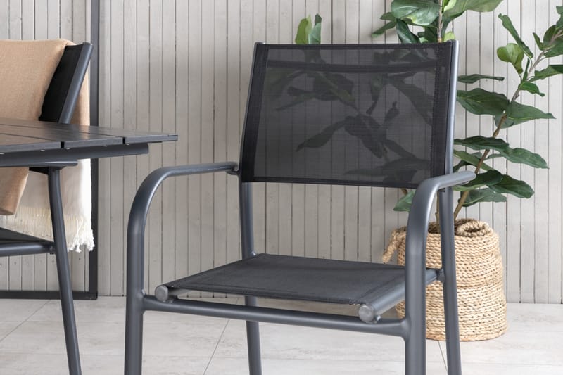 Denver Matgrupp Utomhus 120 cm + 4 Santorini Karmstolar Utomhus Svart - Venture Home - Utemöbler - Balkong - Balkongmöbler - Balkonggrupp & balkongset