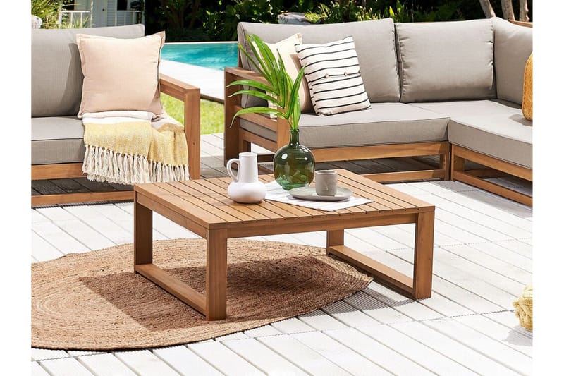 Des Moines Sidobord och Soffbord Utomhus 90 cm Trä Akacia - Ljusbrun - Utemöbler - Balkong - Balkongmöbler - Balkongbord