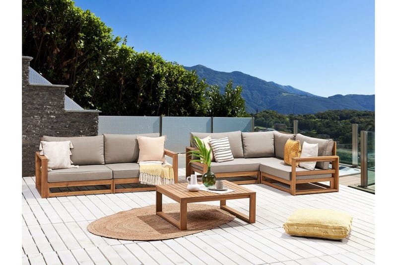 Des Moines Sidobord och Soffbord Utomhus 90 cm Trä Akacia - Ljusbrun - Utemöbler - Balkong - Balkongmöbler - Balkongbord