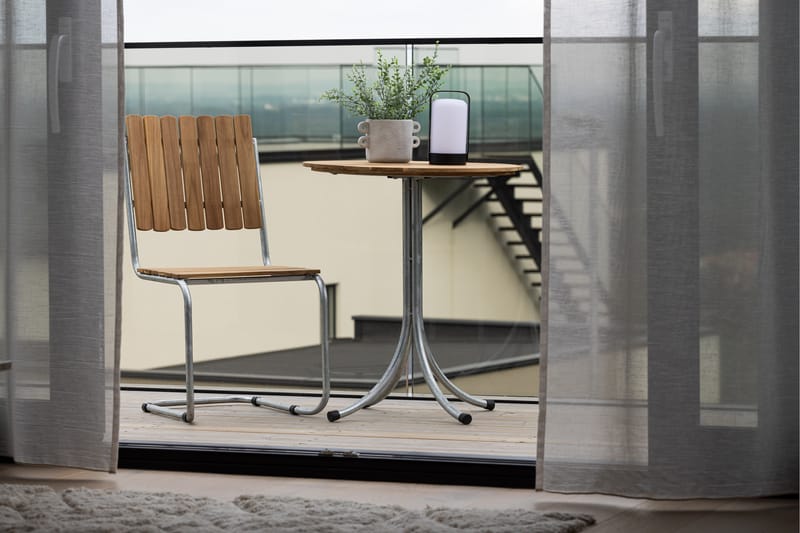 Holmsund Runt Cafébord och Kaffebord Utomhus 65 cm Teak Trä - Brun/Silver - Utemöbler - Balkong - Balkongmöbler - Balkongbord
