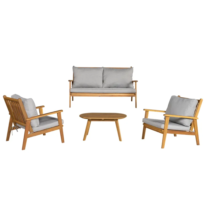 Elegant loungeset i trä | Akacia | Loungegrupp utomhus | Grå, undefined