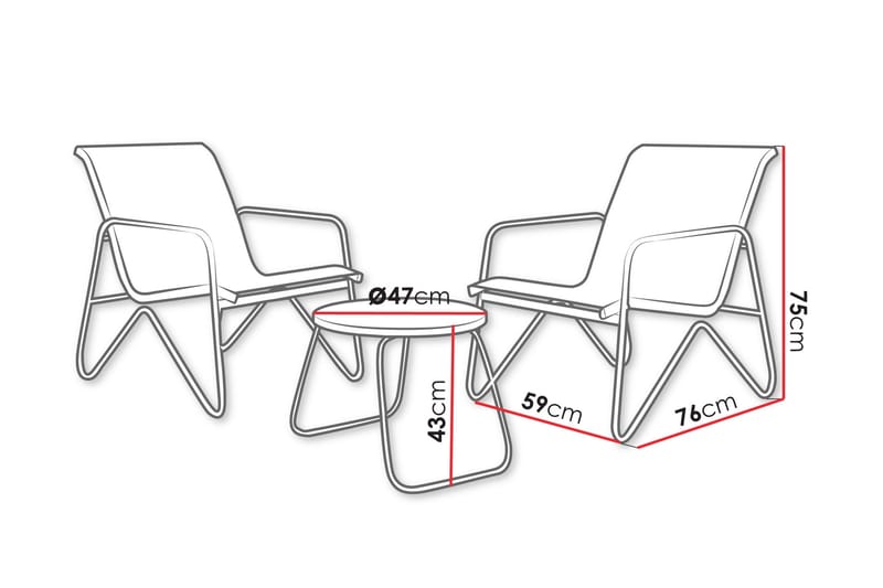 Glenhollow Caféset Utomhus - Grå - Utemöbler - Balkong - Balkongmöbler - Balkonggrupp & balkongset