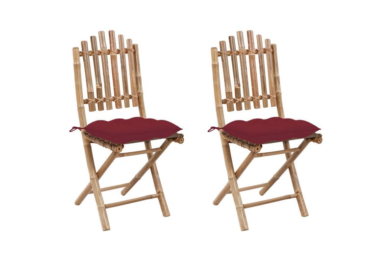 Hopfällbara trädgårdsstolar med dynor 2 st bambu - Röd - Matstol & karmstol utomhus - Balkongstol