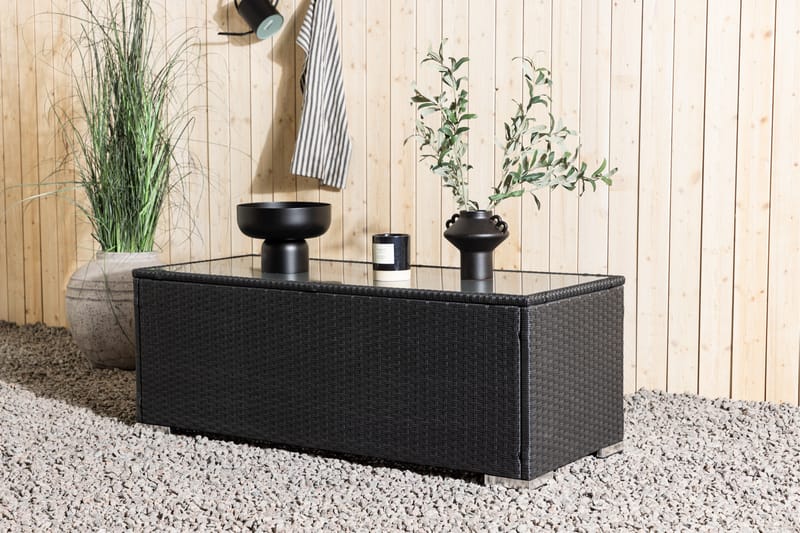 London Soffbord och Loungebord Utomhus 120 cm Konstrotting Glas - Svart - Utemöbler - Balkong - Balkongmöbler - Balkongbord
