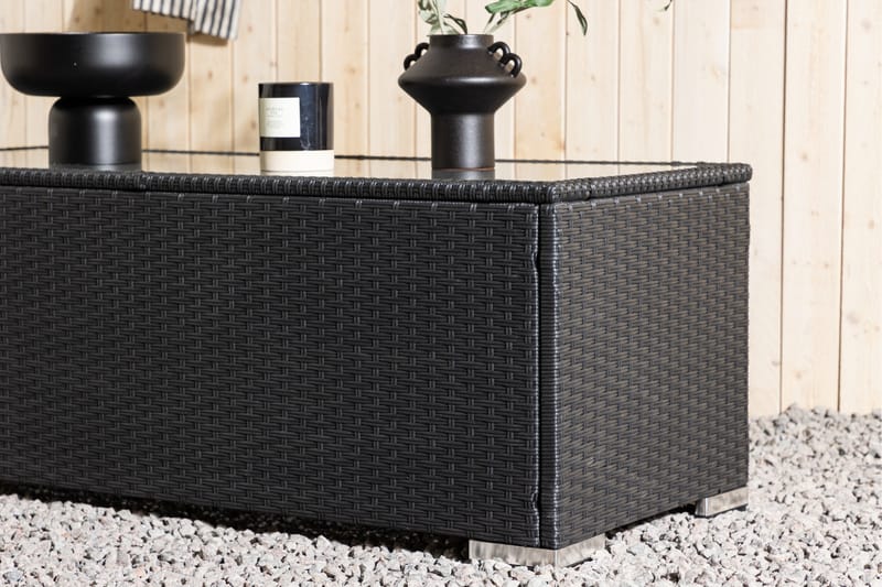 London Soffbord och Loungebord Utomhus 120 cm Konstrotting Glas - Svart - Utemöbler - Balkong - Balkongmöbler - Balkongbord