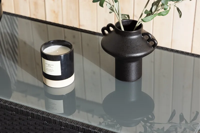 London Soffbord och Loungebord Utomhus 120 cm Konstrotting Glas - Svart - Utemöbler - Balkong - Balkongmöbler - Balkongbord