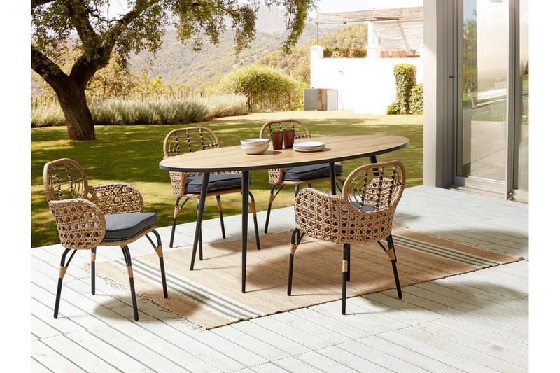 Leamington Karmstol Utomhus 4 st - Natural/Beige/Grå/Svart - Utemöbler - Balkong - Balkongmöbler - Balkongstol