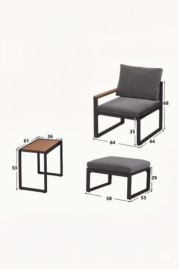 Linto Trädgårdsloungeset 64x68x64 cm - Grå - Utemöbler - Balkong - Balkongmöbler - Balkonggrupp & balkongset