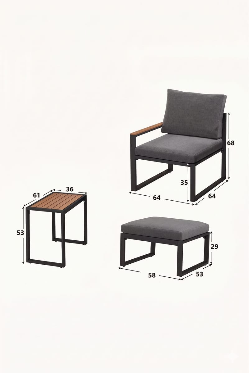 Linto Trädgårdsloungeset 64x68x64 cm - Grå - Utemöbler - Balkong - Balkongmöbler - Balkonggrupp & balkongset