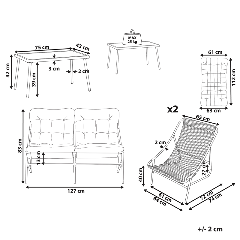 Loungegrupp 4-sits Molveno - Grön - Utemöbler - Balkong - Balkongmöbler - Balkonggrupp & balkongset