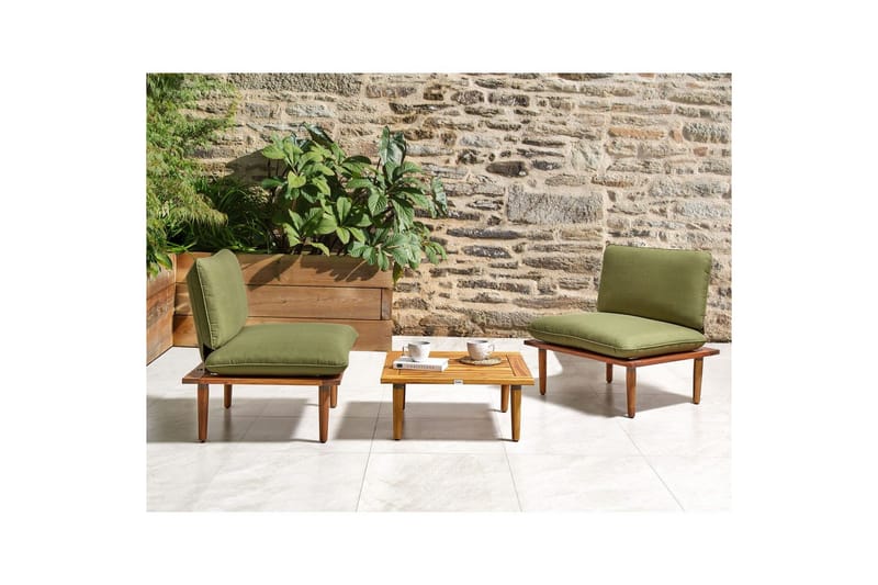 Loungegrupp med bord Frascati Grönt/ljust trä, 2-Sits - Grönt/ljust trä, 2-Sits - Utemöbler - Balkong - Balkongmöbler - Balkonggrupp & balkongset