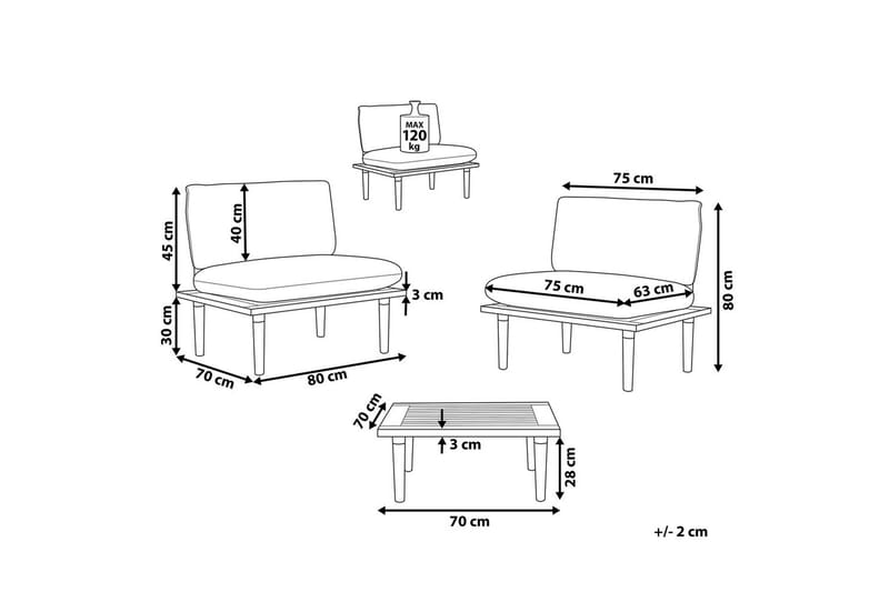 Loungegrupp med bord Frascati Grönt/ljust trä, 2-Sits - Grönt/ljust trä, 2-Sits - Utemöbler - Balkong - Balkongmöbler - Balkonggrupp & balkongset