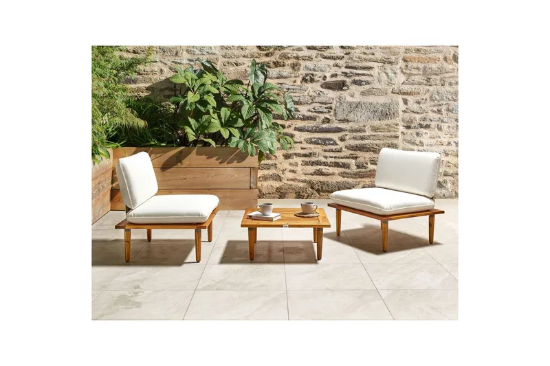 Loungegrupp med bord Frascati Vit/ljust trä, 2-Sits - Vit/ljust trä, 2-Sits - Utemöbler - Balkong - Balkongmöbler - Balkonggrupp & balkongset