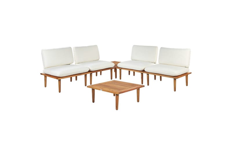 Loungegrupp med bord Frascati Vit/ljust trä, 4-Sits - Vit/ljust trä, 4-Sits - Utemöbler - Balkong - Balkongmöbler - Balkonggrupp & balkongset