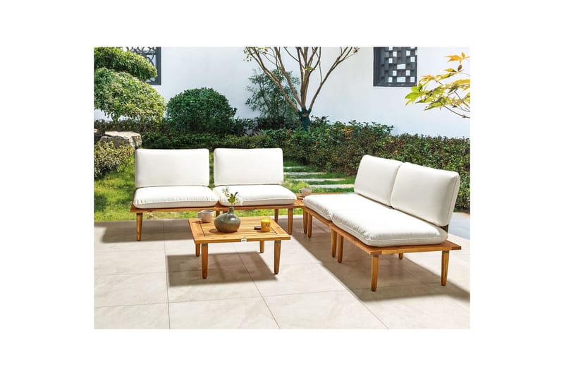 Loungegrupp med bord Frascati Vit/ljust trä, 4-Sits - Vit/ljust trä, 4-Sits - Utemöbler - Balkong - Balkongmöbler - Balkonggrupp & balkongset
