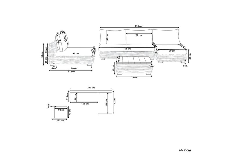 Loungegrupp Varallo Vit/Grå, Högervänd - Vit/Grå, Högervänd - Trädgård & spabad - Utemiljö - Altan & terrass - Altanmöbler
