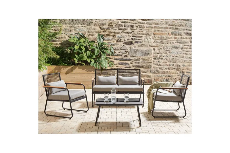 Loungegrupp Pomonte Svart/Grå - Svart/Grå - Utemöbler - Balkong - Balkongmöbler - Balkonggrupp & balkongset