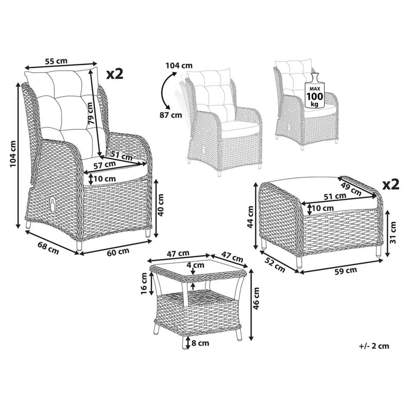 Loungeset Ponza - Utemöbler - Balkong - Balkongmöbler - Balkonggrupp & balkongset