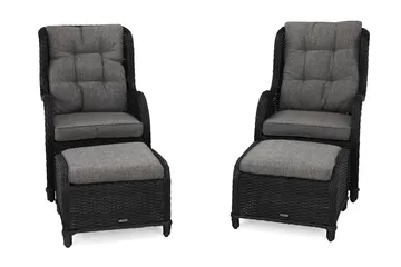Marcus Öronlappsfåtölj med Fotpall m Dyna 2-pack - Svart - Utemöbler - Balkong - Balkongmöbler - Balkonggrupp & balkongset